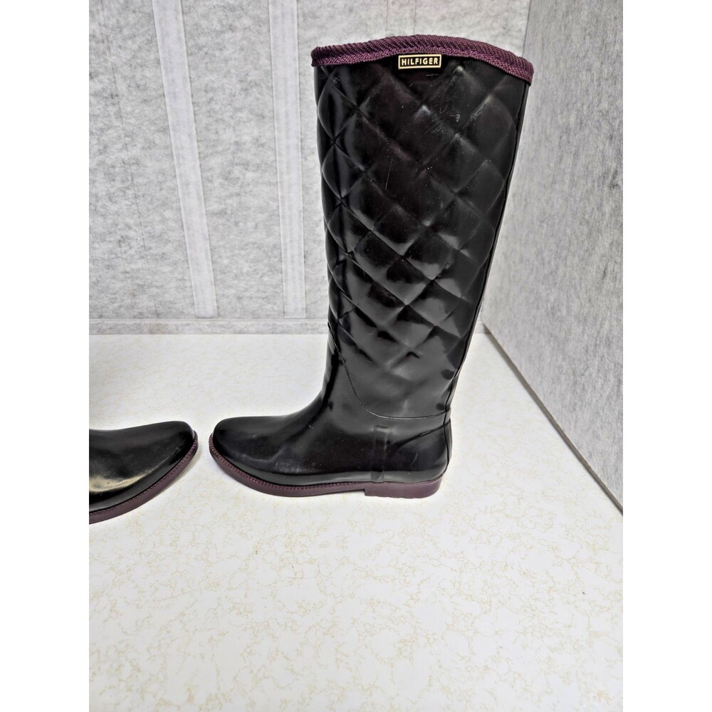 Tommy Hilfiger Vintage Tall Tufted Rain Boots Women Size 8 Black VGC